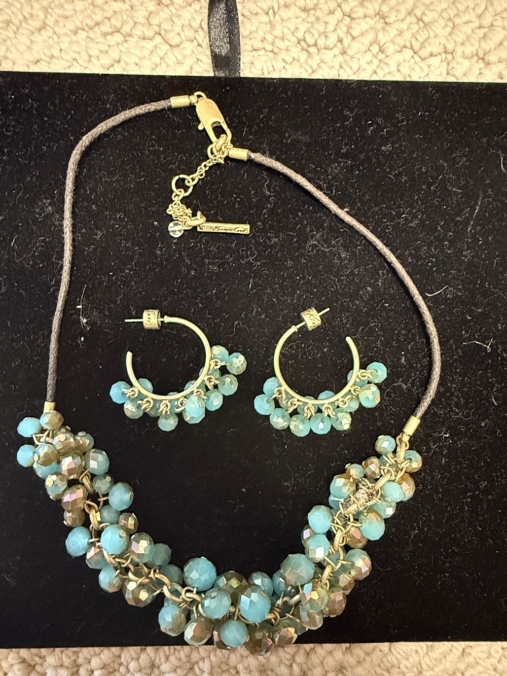 Kenneth Cole- Turquoise Bead Cluster Necklace and Hoop Earrings Set